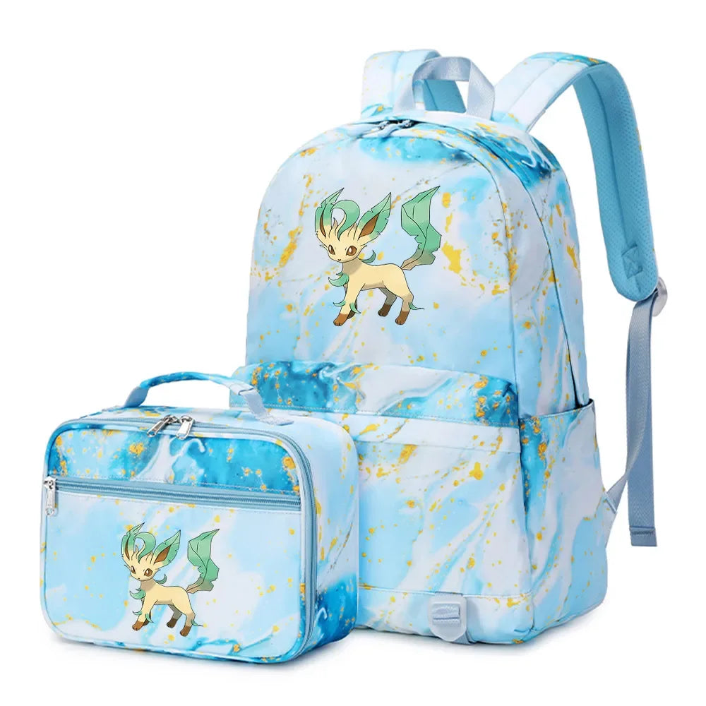 New Pokemon Eevee Sylveon 2Pcs Boys Girls Kids School Book Bags Travel Women Backpack Lunch Bag for Student Teenagers Sets