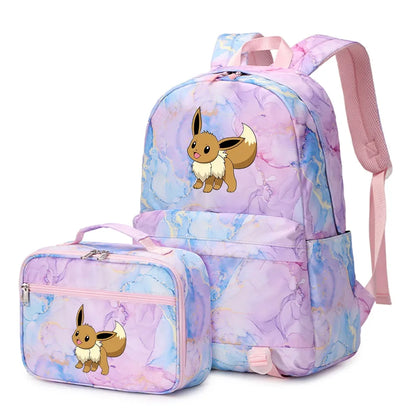 New Pokemon Eevee Sylveon 2Pcs Boys Girls Kids School Book Bags Travel Women Backpack Lunch Bag for Student Teenagers Sets