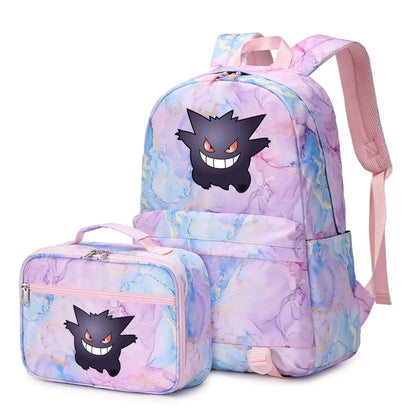 New Pokemon Gengar Charmander 2Pcs Boys Girls Kids School Book Bags Travel Women Backpack Lunch Bag for Student Teenagers Sets