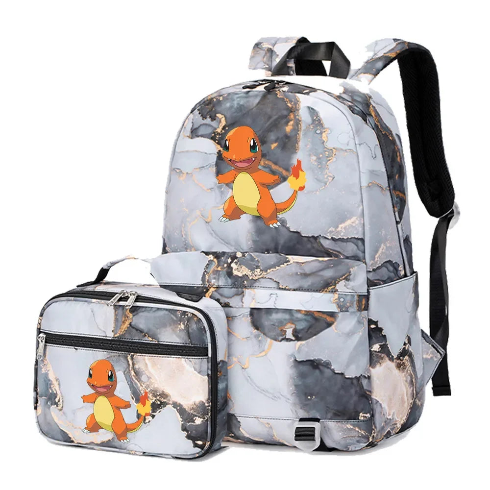 New Pokemon Gengar Charmander 2Pcs Boys Girls Kids School Book Bags Travel Women Backpack Lunch Bag for Student Teenagers Sets