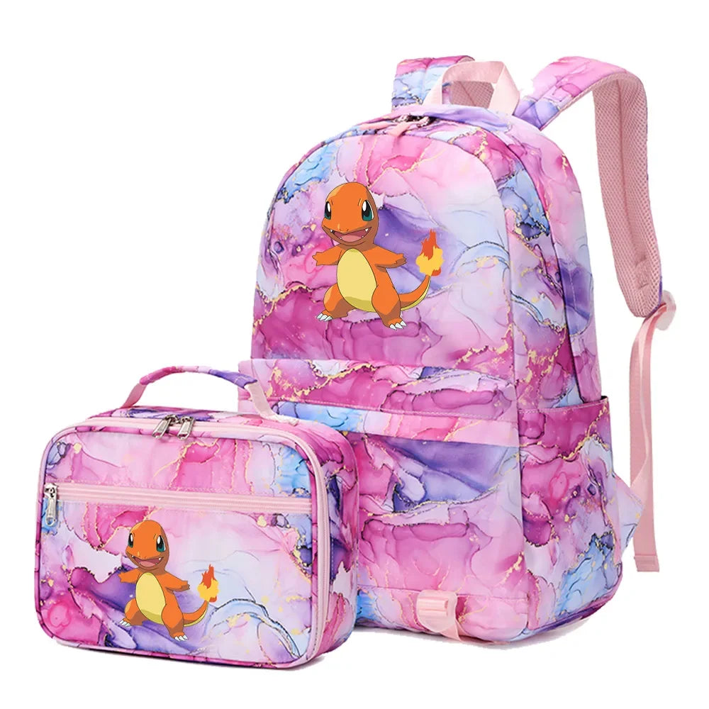 New Pokemon Gengar Charmander 2Pcs Boys Girls Kids School Book Bags Travel Women Backpack Lunch Bag for Student Teenagers Sets