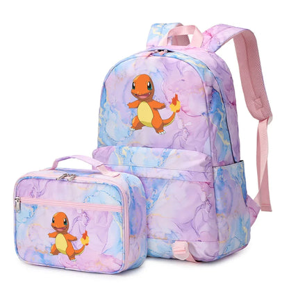 New Pokemon Gengar Charmander 2Pcs Boys Girls Kids School Book Bags Travel Women Backpack Lunch Bag for Student Teenagers Sets