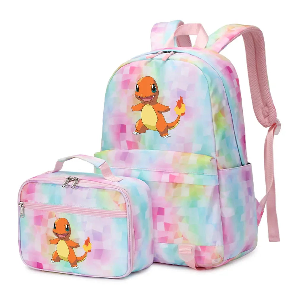 New Pokemon Gengar Charmander 2Pcs Boys Girls Kids School Book Bags Travel Women Backpack Lunch Bag for Student Teenagers Sets