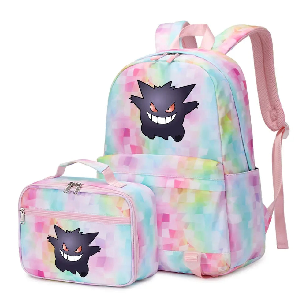 New Pokemon Gengar Charmander 2Pcs Boys Girls Kids School Book Bags Travel Women Backpack Lunch Bag for Student Teenagers Sets