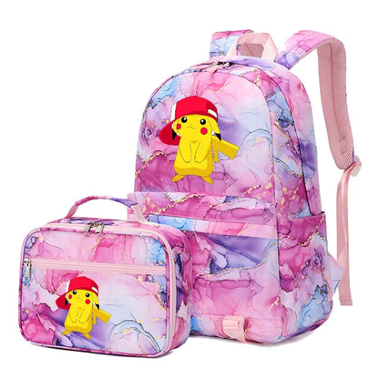 New Pokemon Pikachu 2Pcs Boys Girls Kids School Book Bags Travel Women Backpack Lunch Bag for Student Teenagers Sets