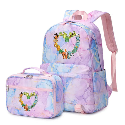 New Pokemon Pikachu 2Pcs Boys Girls Kids School Book Bags Travel Women Backpack Lunch Bag for Student Teenagers Sets
