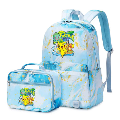 New Pokemon Pikachu 2Pcs Boys Girls Kids School Book Bags Travel Women Backpack Lunch Bag for Student Teenagers Sets