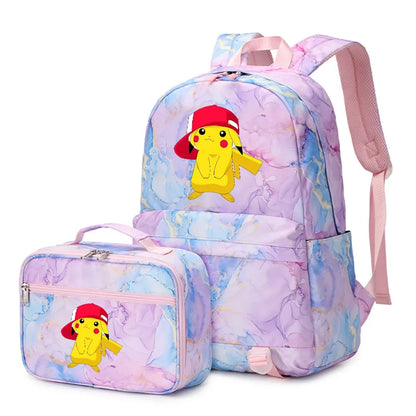 New Pokemon Pikachu 2Pcs Boys Girls Kids School Book Bags Travel Women Backpack Lunch Bag for Student Teenagers Sets