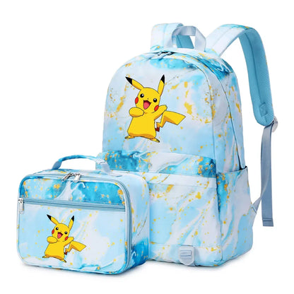 New Pokemon Pikachu 2Pcs Boys Girls Kids School Book Bags Travel Women Backpack Lunch Bag for Student Teenagers Sets
