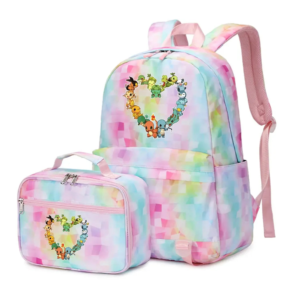 New Pokemon Pikachu 2Pcs Boys Girls Kids School Book Bags Travel Women Backpack Lunch Bag for Student Teenagers Sets