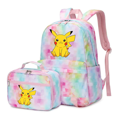 New Pokemon Pikachu 2Pcs Boys Girls Kids School Book Bags Travel Women Backpack Lunch Bag for Student Teenagers Sets
