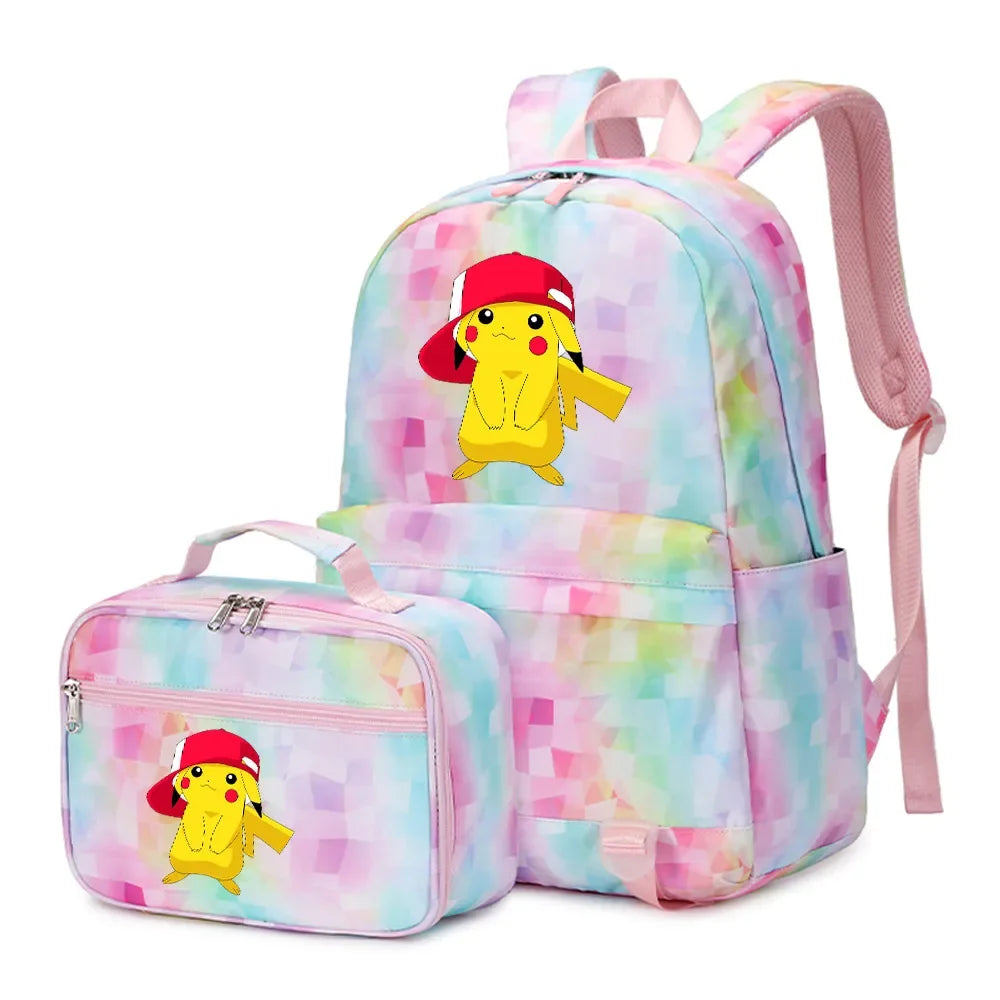 New Pokemon Pikachu 2Pcs Boys Girls Kids School Book Bags Travel Women Backpack Lunch Bag for Student Teenagers Sets