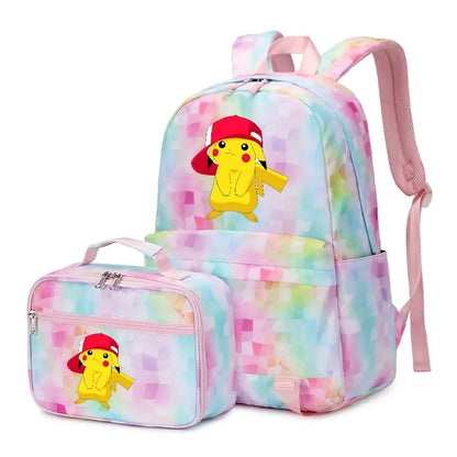 New Pokemon Pikachu 2Pcs Boys Girls Kids School Book Bags Travel Women Backpack Lunch Bag for Student Teenagers Sets