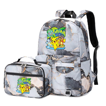 New Pokemon Pikachu 2Pcs Boys Girls Kids School Book Bags Travel Women Backpack Lunch Bag for Student Teenagers Sets