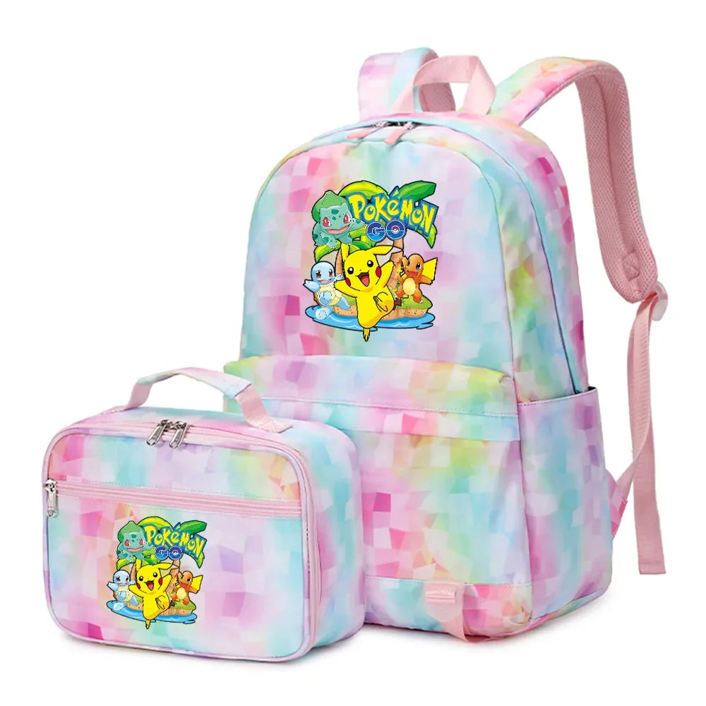New Pokemon Pikachu 2Pcs Boys Girls Kids School Book Bags Travel Women Backpack Lunch Bag for Student Teenagers Sets