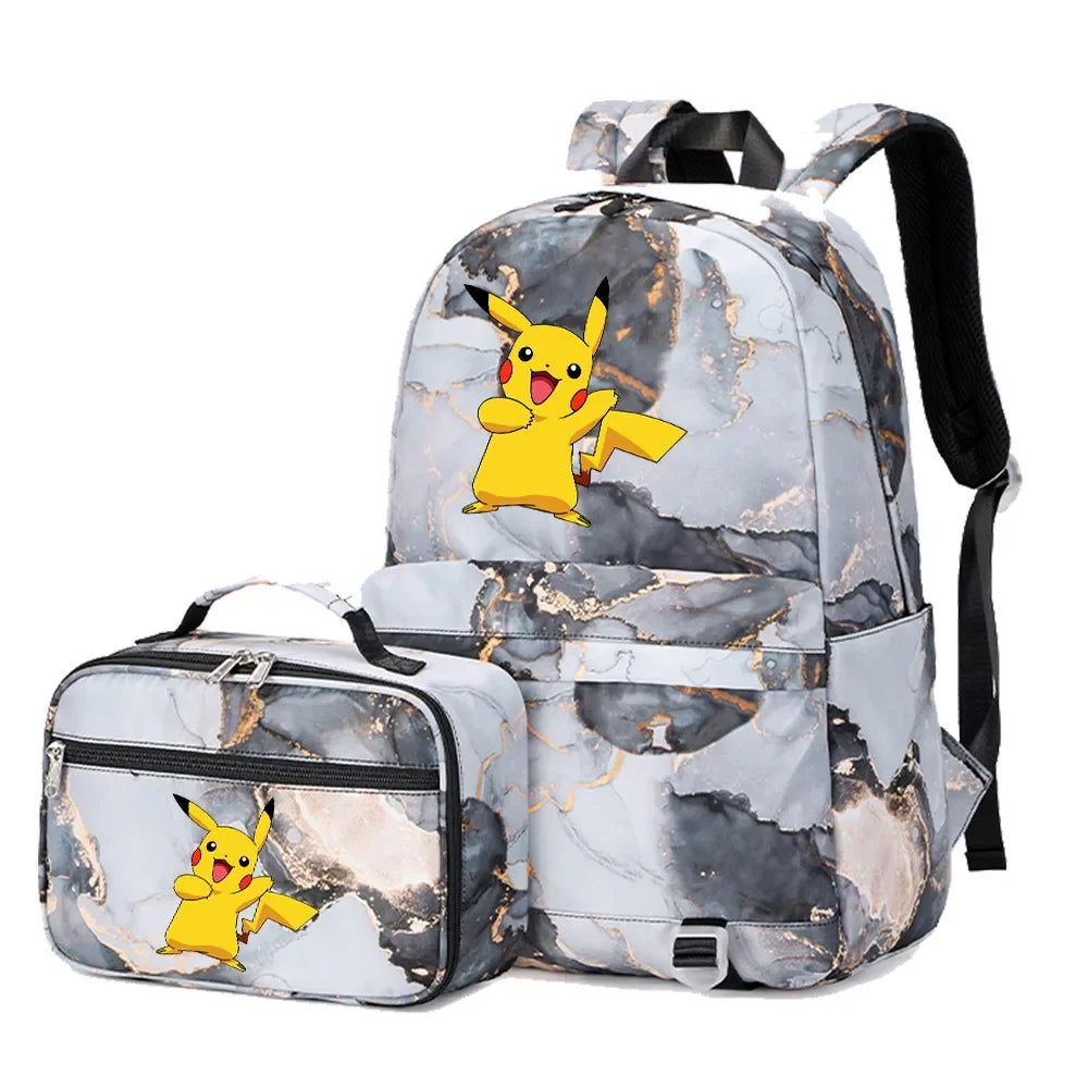 New Pokemon Pikachu 2Pcs Boys Girls Kids School Book Bags Travel Women Backpack Lunch Bag for Student Teenagers Sets
