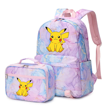 New Pokemon Pikachu 2Pcs Boys Girls Kids School Book Bags Travel Women Backpack Lunch Bag for Student Teenagers Sets