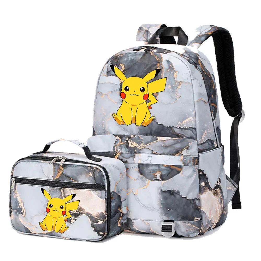 New Pokemon Pikachu 2Pcs Boys Girls Kids School Book Bags Travel Women Backpack Lunch Bag for Student Teenagers Sets