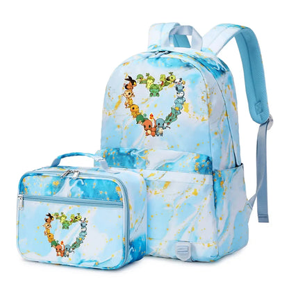 New Pokemon Pikachu 2Pcs Boys Girls Kids School Book Bags Travel Women Backpack Lunch Bag for Student Teenagers Sets