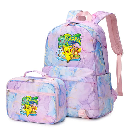 New Pokemon Pikachu 2Pcs Boys Girls Kids School Book Bags Travel Women Backpack Lunch Bag for Student Teenagers Sets