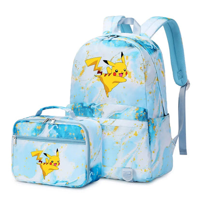 New Pokemon Pikachu 2Pcs Boys Girls Kids School Book Bags Travel Women Backpack Lunch Bag for Student Teenagers Sets
