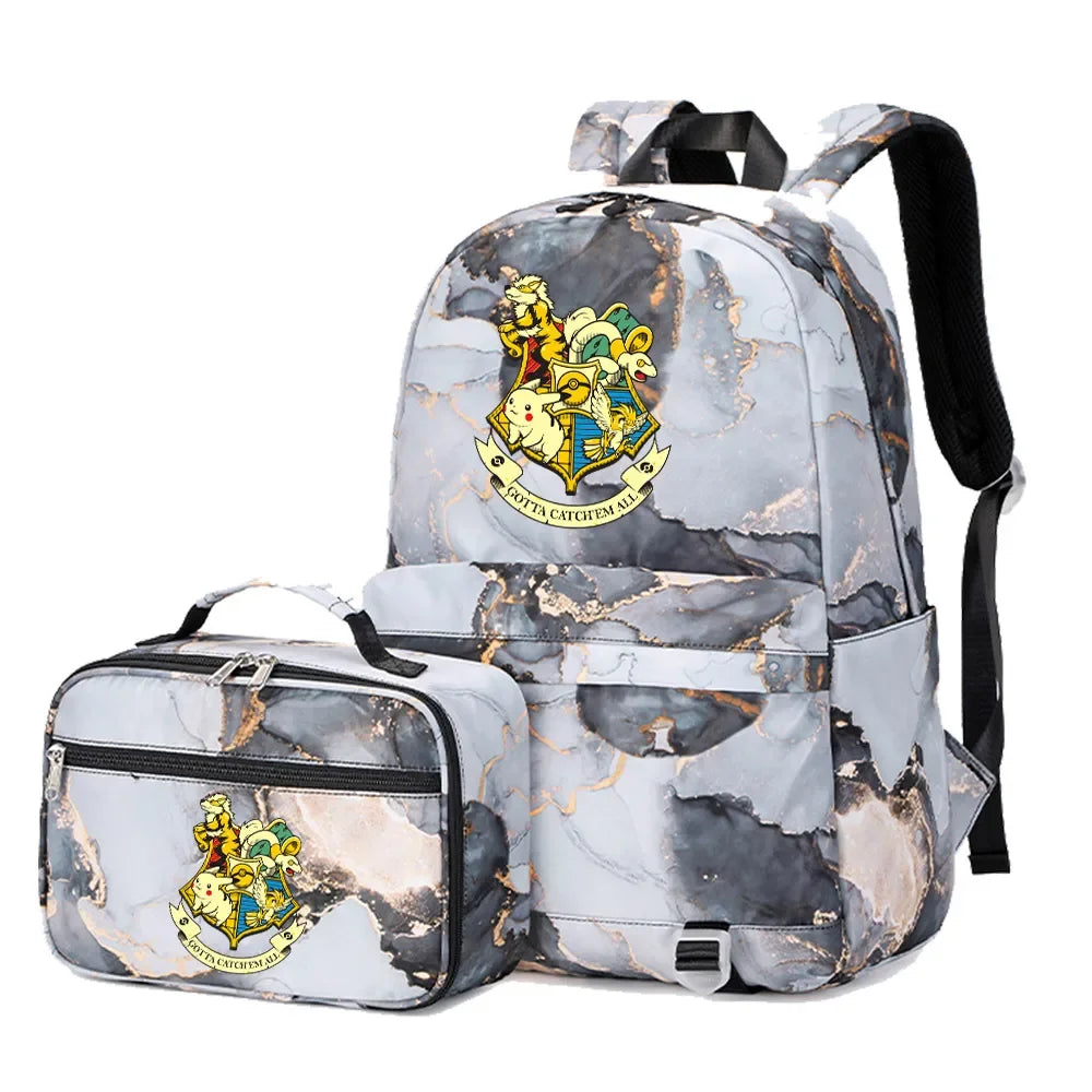 New Pokemon Pikachu 2Pcs Boys Girls Kids School Book Bags Travel Women Backpack Lunch Bag for Student Teenagers Sets