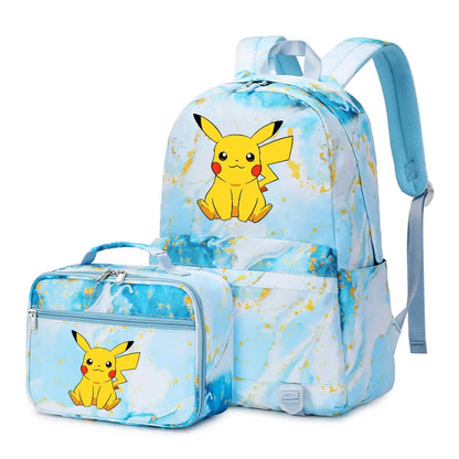 New Pokemon Pikachu 2Pcs Boys Girls Kids School Book Bags Travel Women Backpack Lunch Bag for Student Teenagers Sets