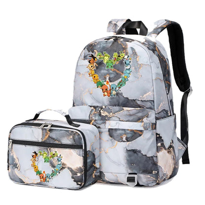 New Pokemon Pikachu 2Pcs Boys Girls Kids School Book Bags Travel Women Backpack Lunch Bag for Student Teenagers Sets