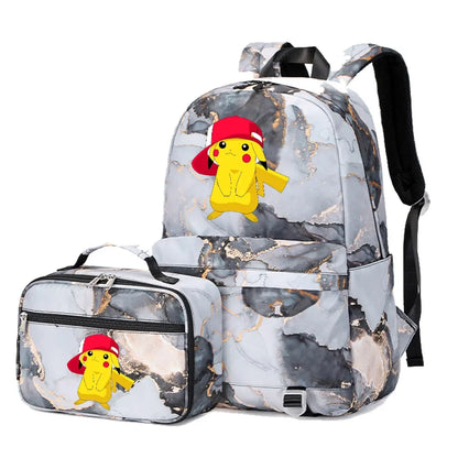 New Pokemon Pikachu 2Pcs Boys Girls Kids School Book Bags Travel Women Backpack Lunch Bag for Student Teenagers Sets