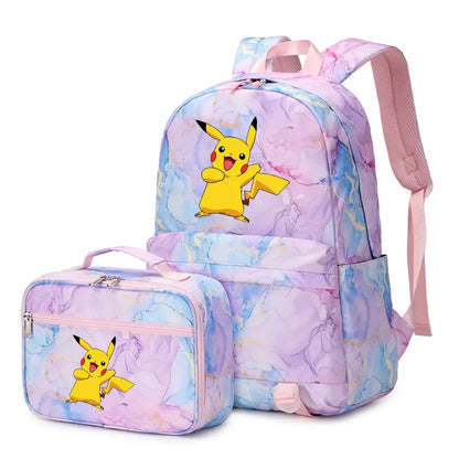 New Pokemon Pikachu 2Pcs Boys Girls Kids School Book Bags Travel Women Backpack Lunch Bag for Student Teenagers Sets