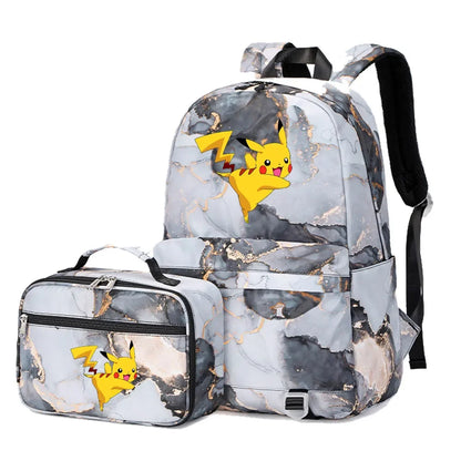 New Pokemon Pikachu 2Pcs Boys Girls Kids School Book Bags Travel Women Backpack Lunch Bag for Student Teenagers Sets