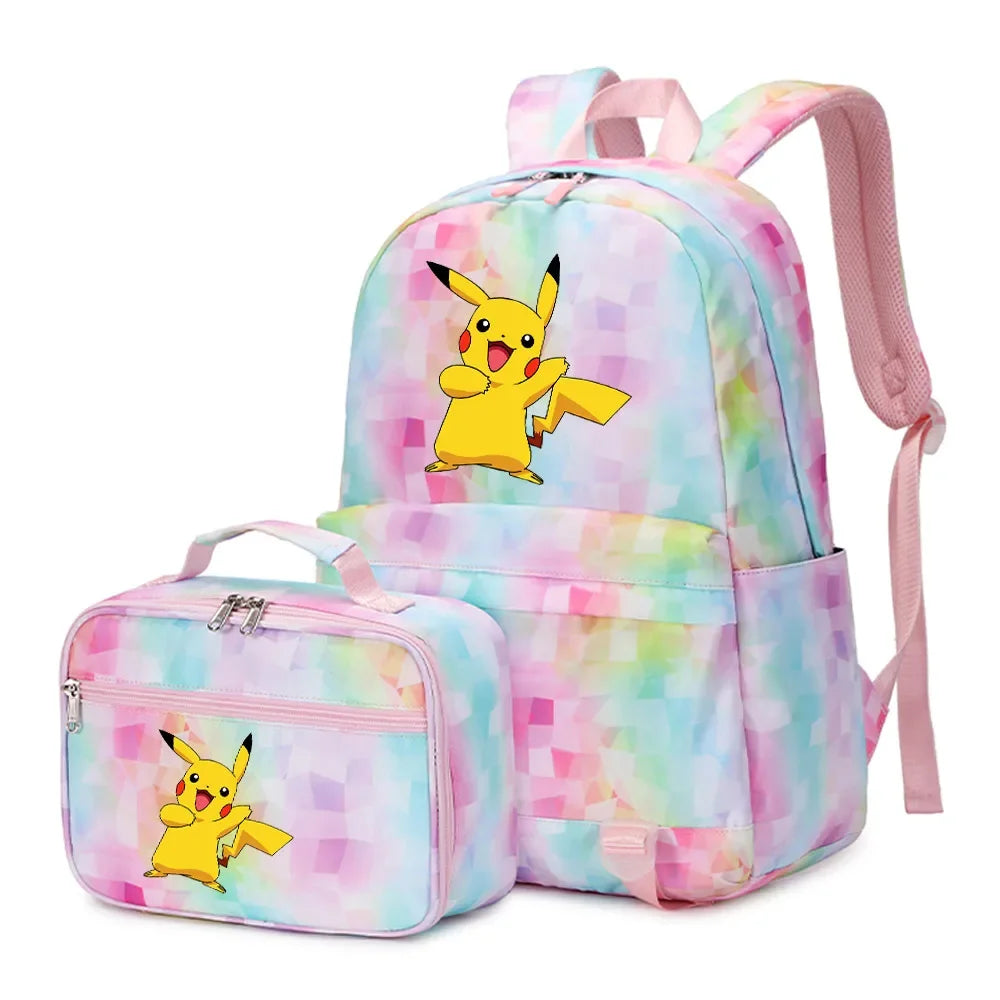 New Pokemon Pikachu 2Pcs Boys Girls Kids School Book Bags Travel Women Backpack Lunch Bag for Student Teenagers Sets