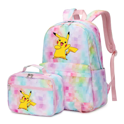 New Pokemon Pikachu 2Pcs Boys Girls Kids School Book Bags Travel Women Backpack Lunch Bag for Student Teenagers Sets