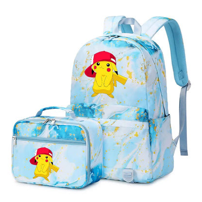 New Pokemon Pikachu 2Pcs Boys Girls Kids School Book Bags Travel Women Backpack Lunch Bag for Student Teenagers Sets