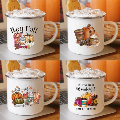 New Pumpkin Drinking Coffee Mug Thanksgiving Enamel Mug hot chocolate milk handle cups Farm Party  gifts for family friend lover