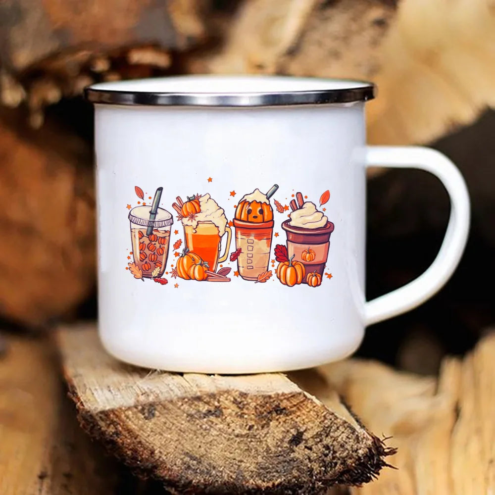 New Pumpkin Drinking Coffee Mug Thanksgiving Enamel Mug hot chocolate milk handle cups Farm Party  gifts for family friend lover