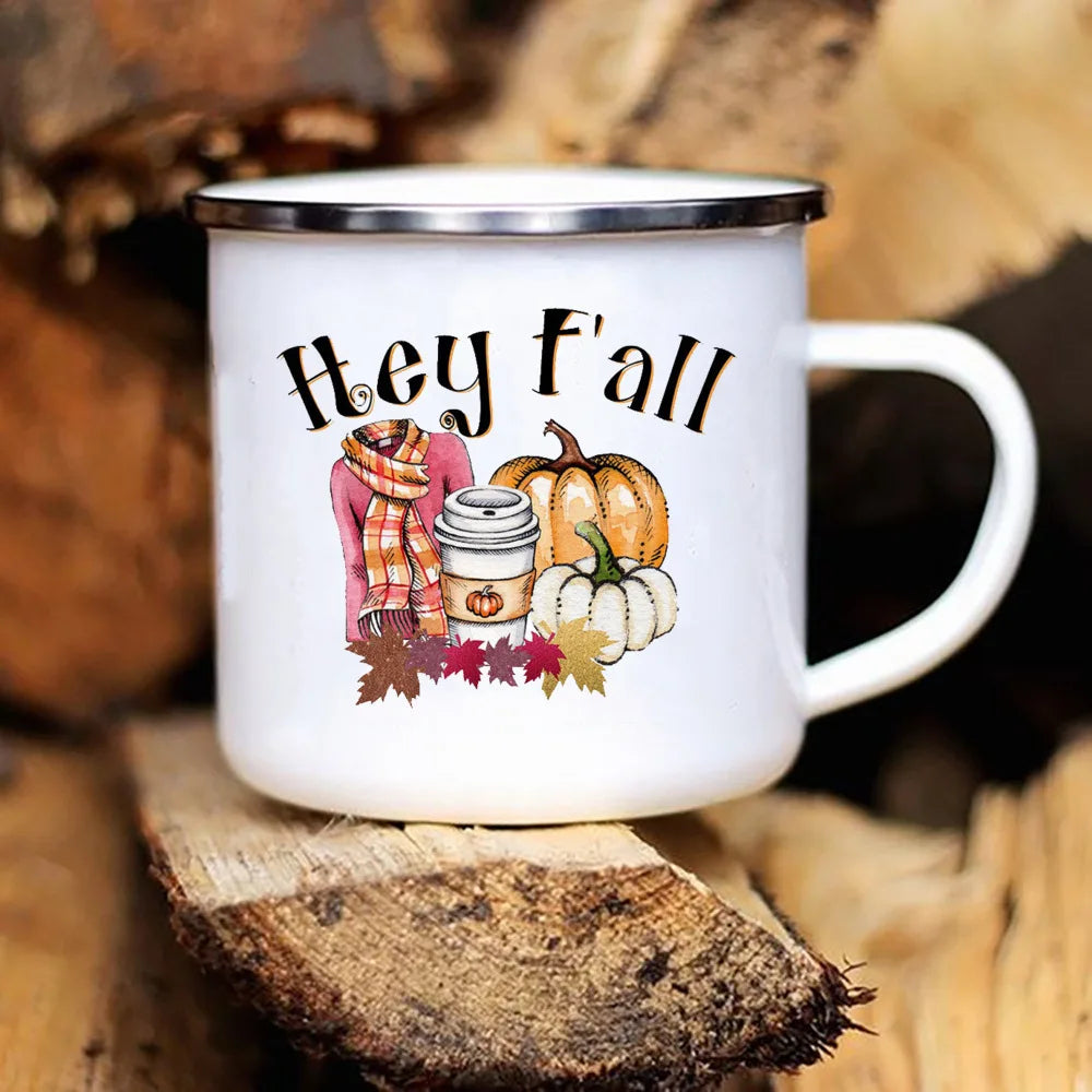 New Pumpkin Drinking Coffee Mug Thanksgiving Enamel Mug hot chocolate milk handle cups Farm Party  gifts for family friend lover