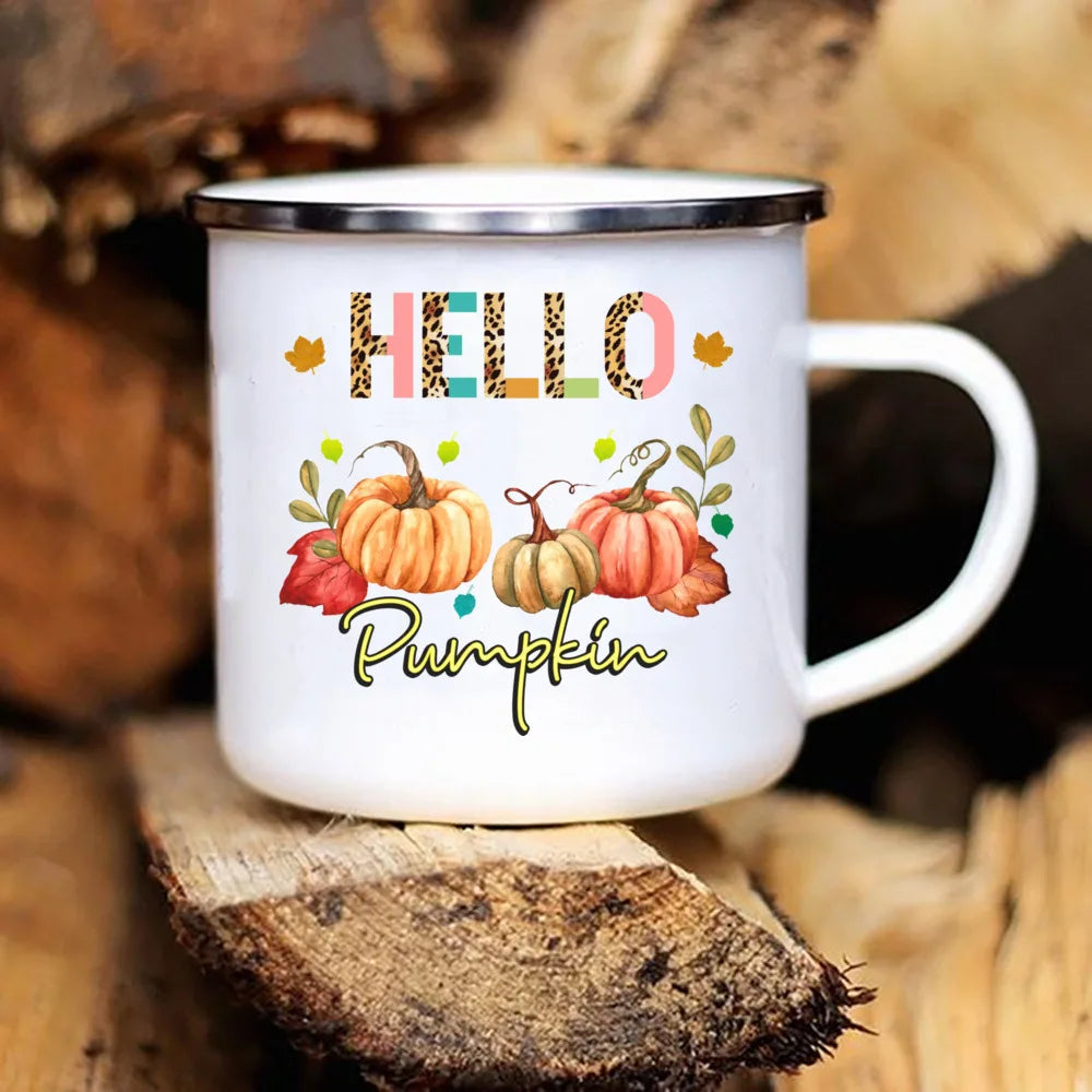 New Pumpkin Drinking Coffee Mug Thanksgiving Enamel Mug hot chocolate milk handle cups Farm Party  gifts for family friend lover