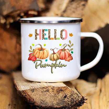 New Pumpkin Drinking Coffee Mug Thanksgiving Enamel Mug hot chocolate milk handle cups Farm Party  gifts for family friend lover