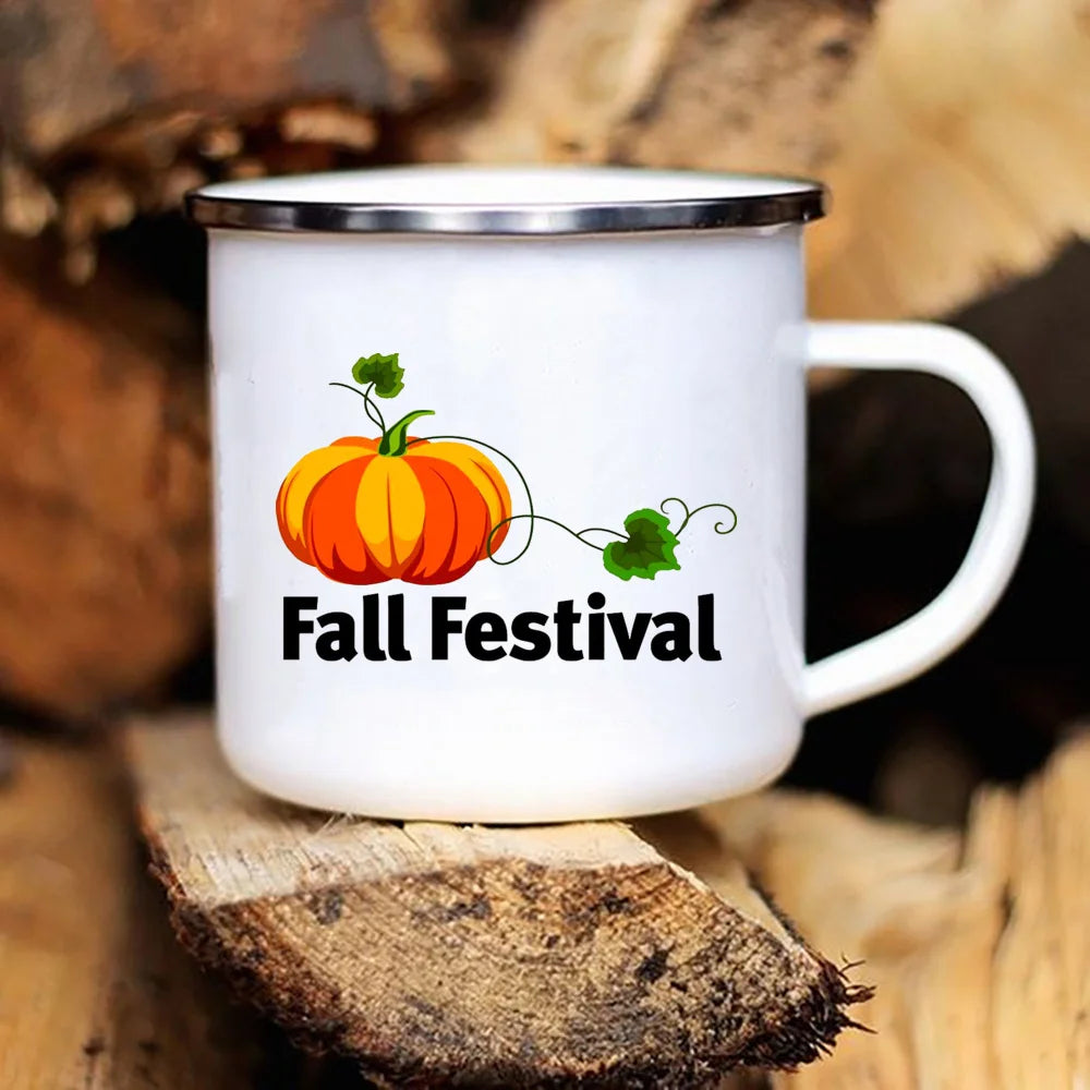 New Pumpkin Drinking Coffee Mug Thanksgiving Enamel Mug hot chocolate milk handle cups Farm Party  gifts for family friend lover