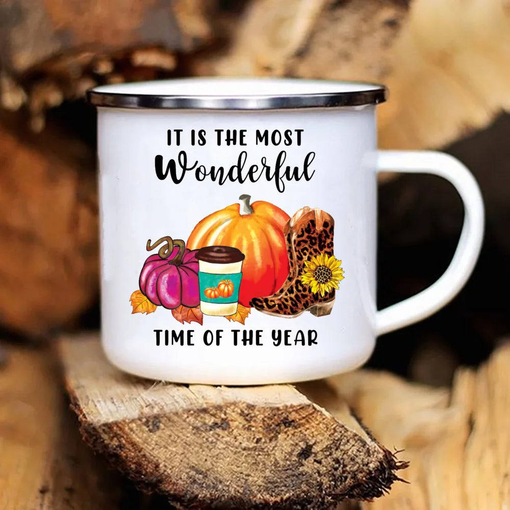 New Pumpkin Drinking Coffee Mug Thanksgiving Enamel Mug hot chocolate milk handle cups Farm Party  gifts for family friend lover