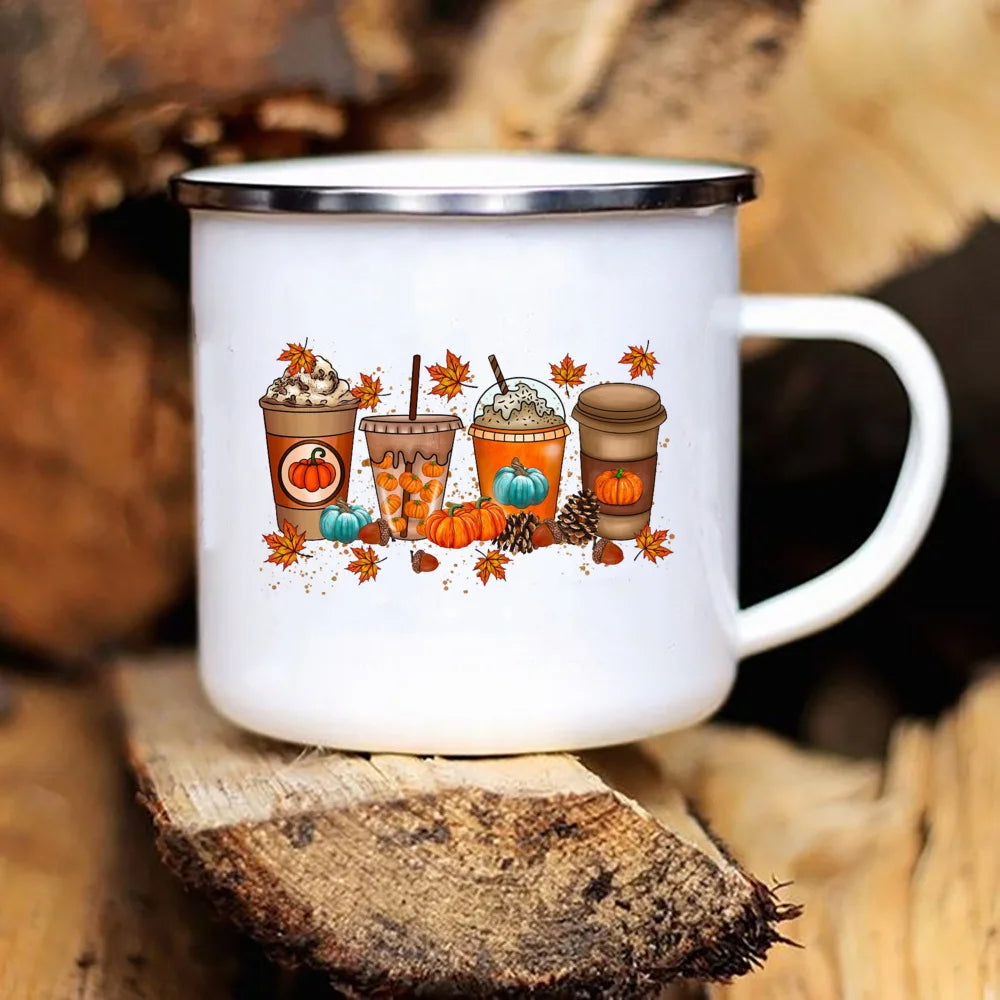 New Pumpkin Drinking Coffee Mug Thanksgiving Enamel Mug hot chocolate milk handle cups Farm Party  gifts for family friend lover