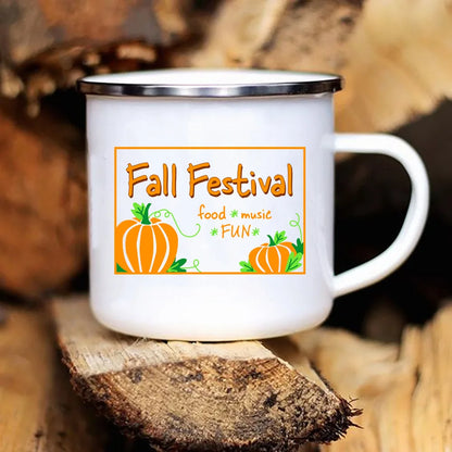 New Pumpkin Drinking Coffee Mug Thanksgiving Enamel Mug hot chocolate milk handle cups Farm Party  gifts for family friend lover