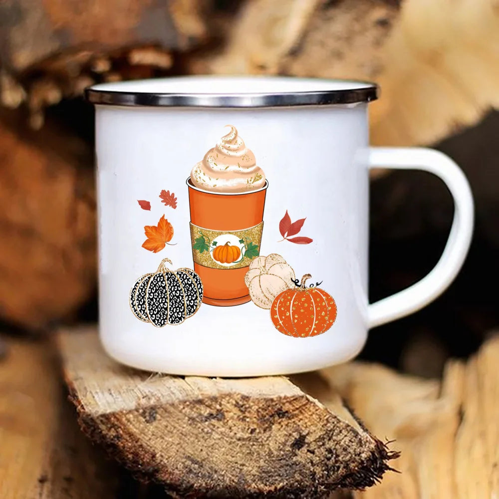 New Pumpkin Drinking Coffee Mug Thanksgiving Enamel Mug hot chocolate milk handle cups Farm Party  gifts for family friend lover