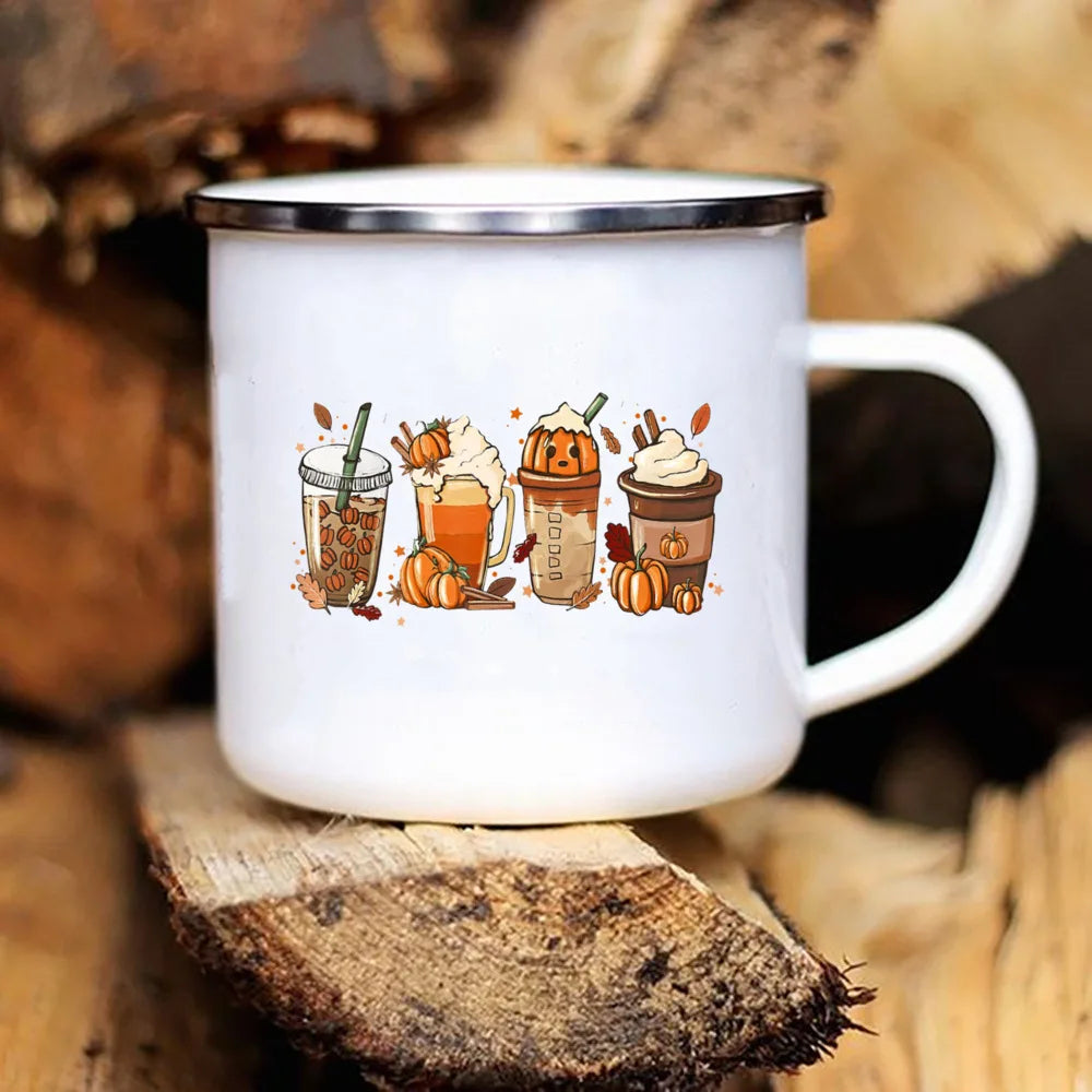 New Pumpkin Drinking Coffee Mug Thanksgiving Enamel Mug hot chocolate milk handle cups Farm Party  gifts for family friend lover