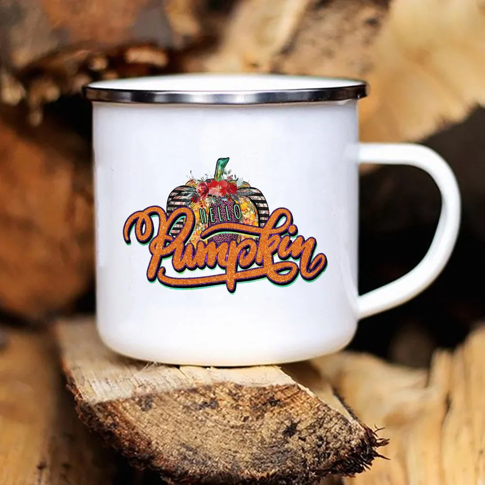 New Pumpkin Drinking Coffee Mug Thanksgiving Enamel Mug hot chocolate milk handle cups Farm Party  gifts for family friend lover
