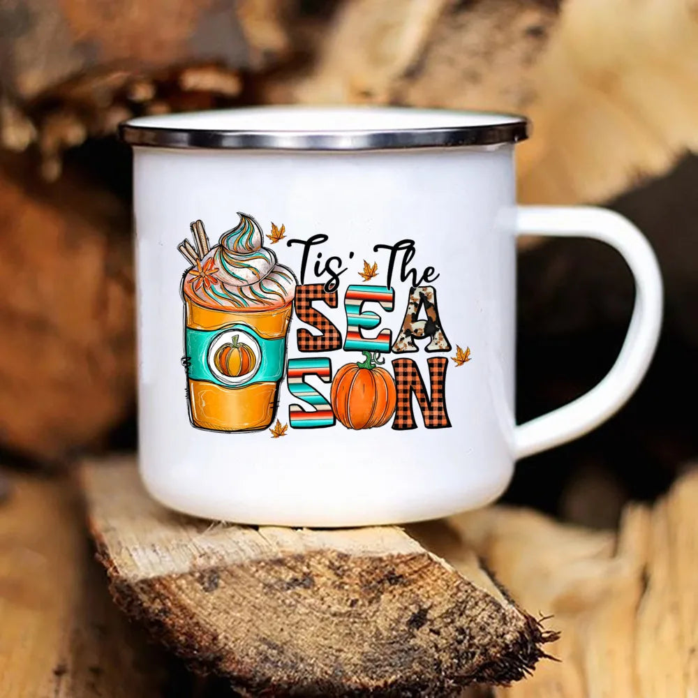 New Pumpkin Drinking Coffee Mug Thanksgiving Enamel Mug hot chocolate milk handle cups Farm Party  gifts for family friend lover