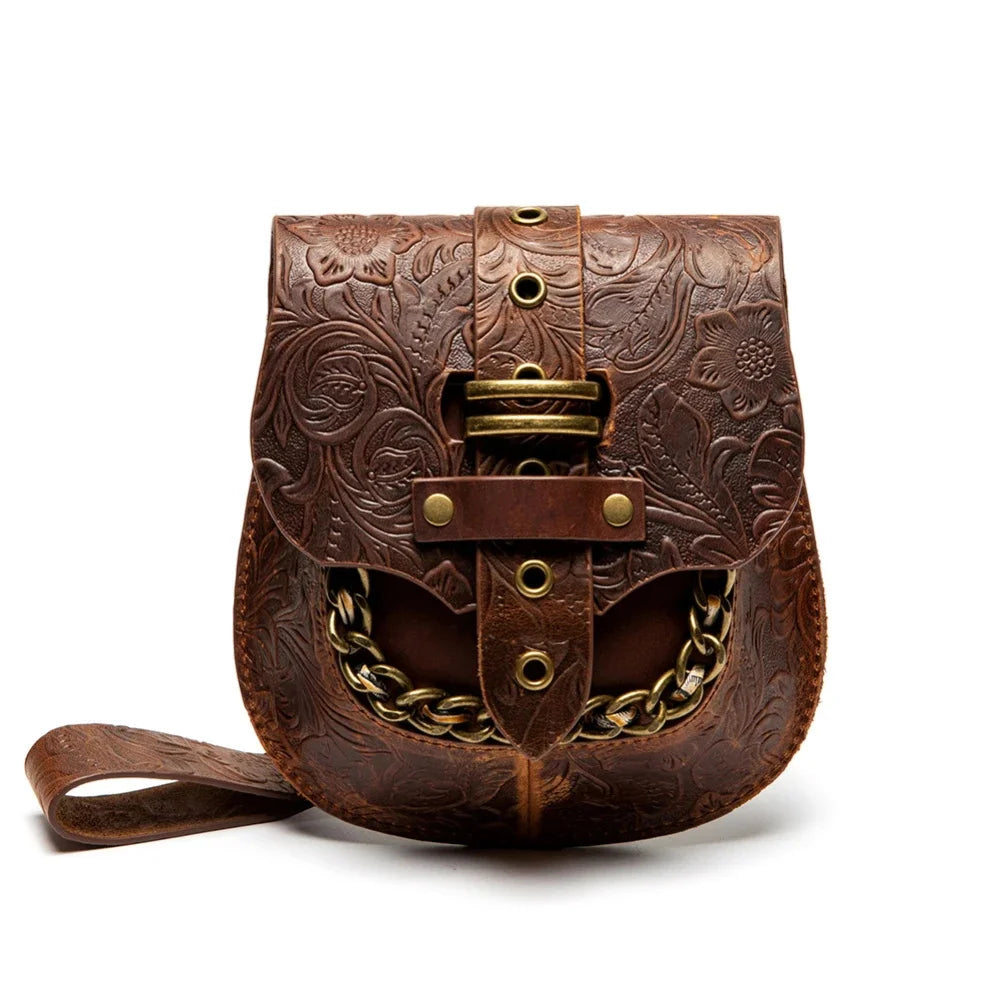 New Punk Women's Genuine Leather Shoulder Retro Style Cowhide Messenger Chain Bag