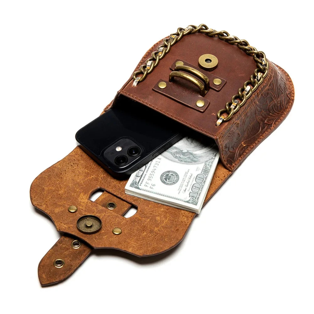 New Punk Women's Genuine Leather Shoulder Retro Style Cowhide Messenger Chain Bag