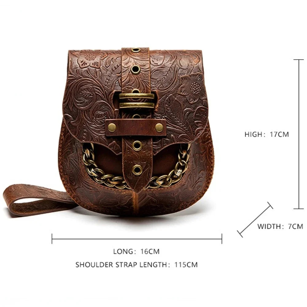 New Punk Women's Genuine Leather Shoulder Retro Style Cowhide Messenger Chain Bag